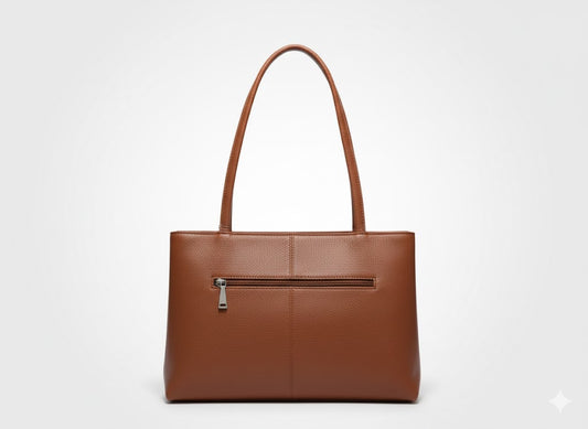 Executive Structured Genuine Leather Shoulder Tote Bag