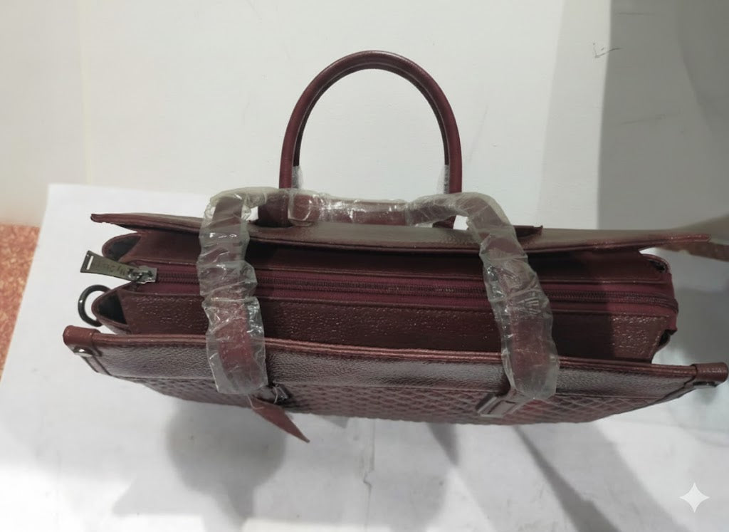 Luxe Maroon Saffiano Leather Structured Tote Bag