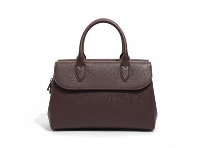 Classic Pebbled Dark Brown Top-Handle Satchel with Flap Closure