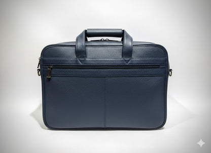 Premium Navy Blue Leather Multi-Compartment Briefcase / Business Bag
