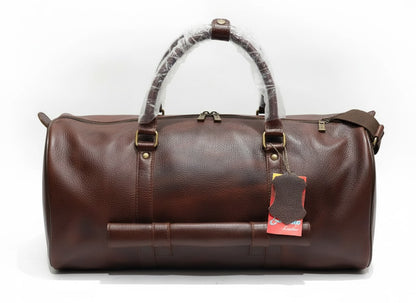 Premium Pebbled Leather Travel Duffel Bag - Mahogany